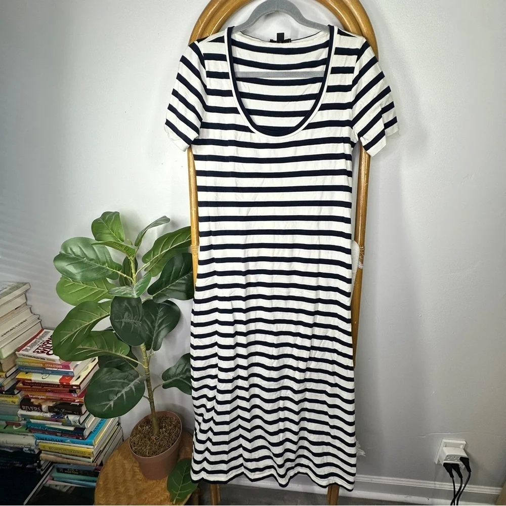 J. Crew Navy Striped Short Sleeve T Shirt Maxi Dress sz S